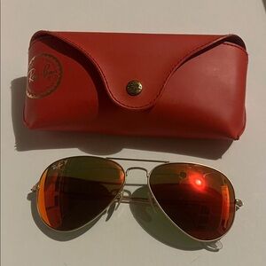 Ray-Ban Gold Aviator Sunglasses with Orange Lenses